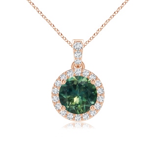 6mm AA Round Teal Montana Sapphire Dangle Pendant with Diamond Halo in Rose Gold