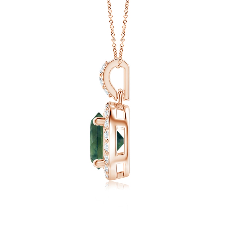 6mm AA Round Teal Montana Sapphire Dangle Pendant with Diamond Halo in Rose Gold side-1