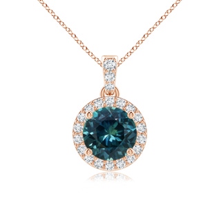 6mm AAA Round Teal Montana Sapphire Dangle Pendant with Diamond Halo in 10K Rose Gold