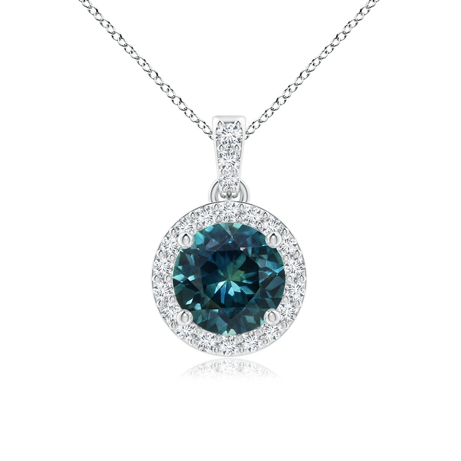 6mm AAA Round Teal Montana Sapphire Dangle Pendant with Diamond Halo in P950 Platinum 