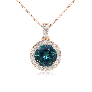6mm AAA Round Teal Montana Sapphire Dangle Pendant with Diamond Halo in Rose Gold