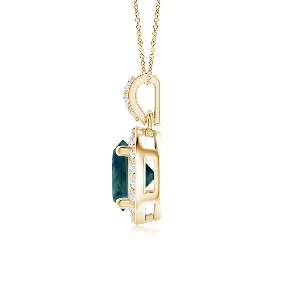 6mm AAA Round Teal Montana Sapphire Dangle Pendant with Diamond Halo in Yellow Gold side-1