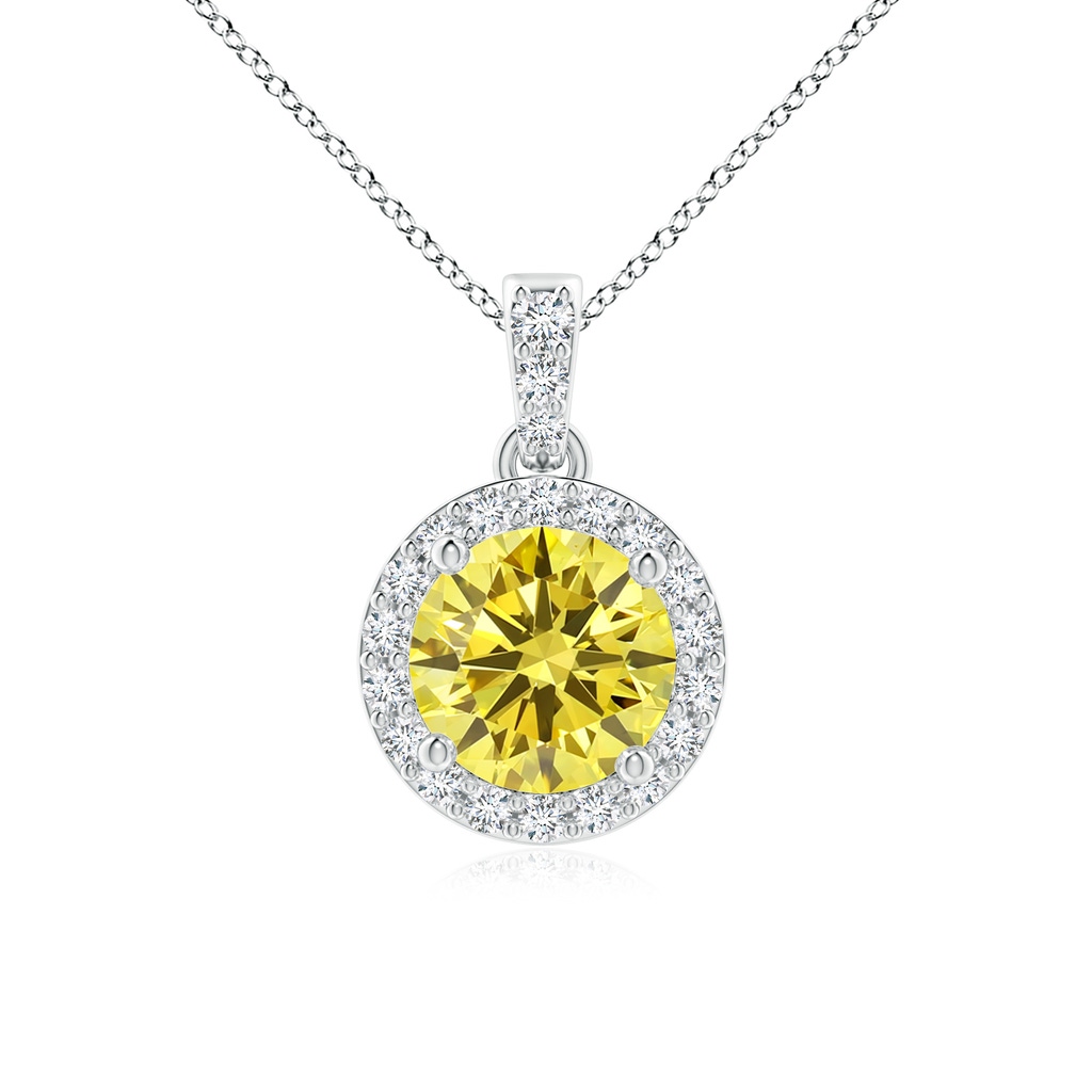 6mm AAAA Round Fancy Intense Yellow Diamond Dangle Pendant with Halo in P950 Platinum