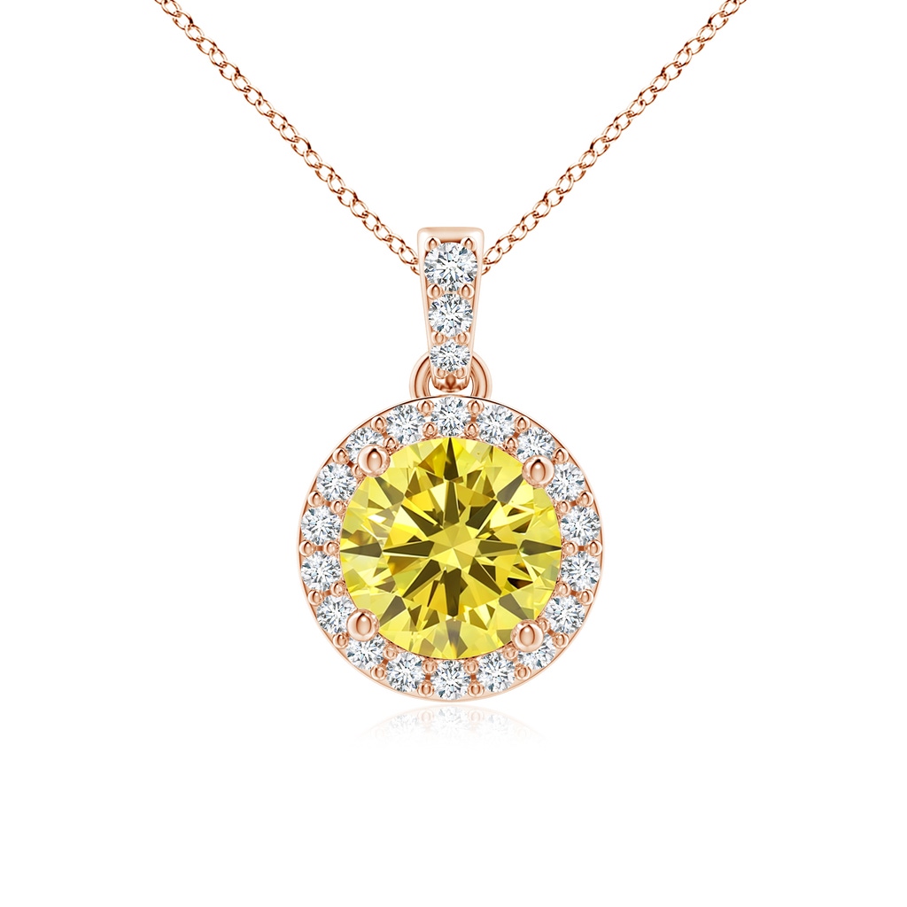 6mm AAAA Round Fancy Intense Yellow Diamond Dangle Pendant with Halo in Rose Gold