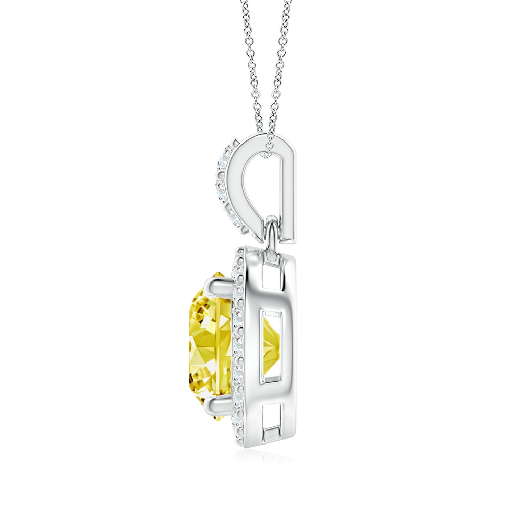 7mm AAAA Round Fancy Intense Yellow Diamond Dangle Pendant with Halo in White Gold - side 199