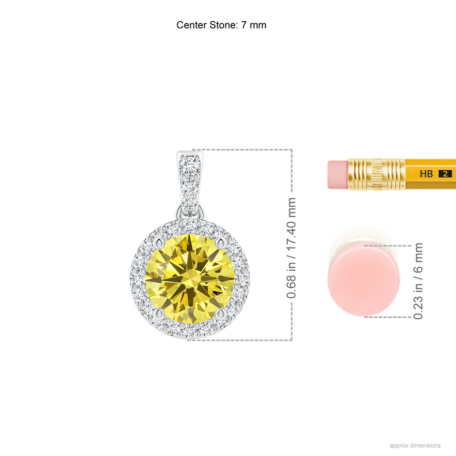 7mm AAAA Round Fancy Intense Yellow Diamond Dangle Pendant with Halo in White Gold ruler