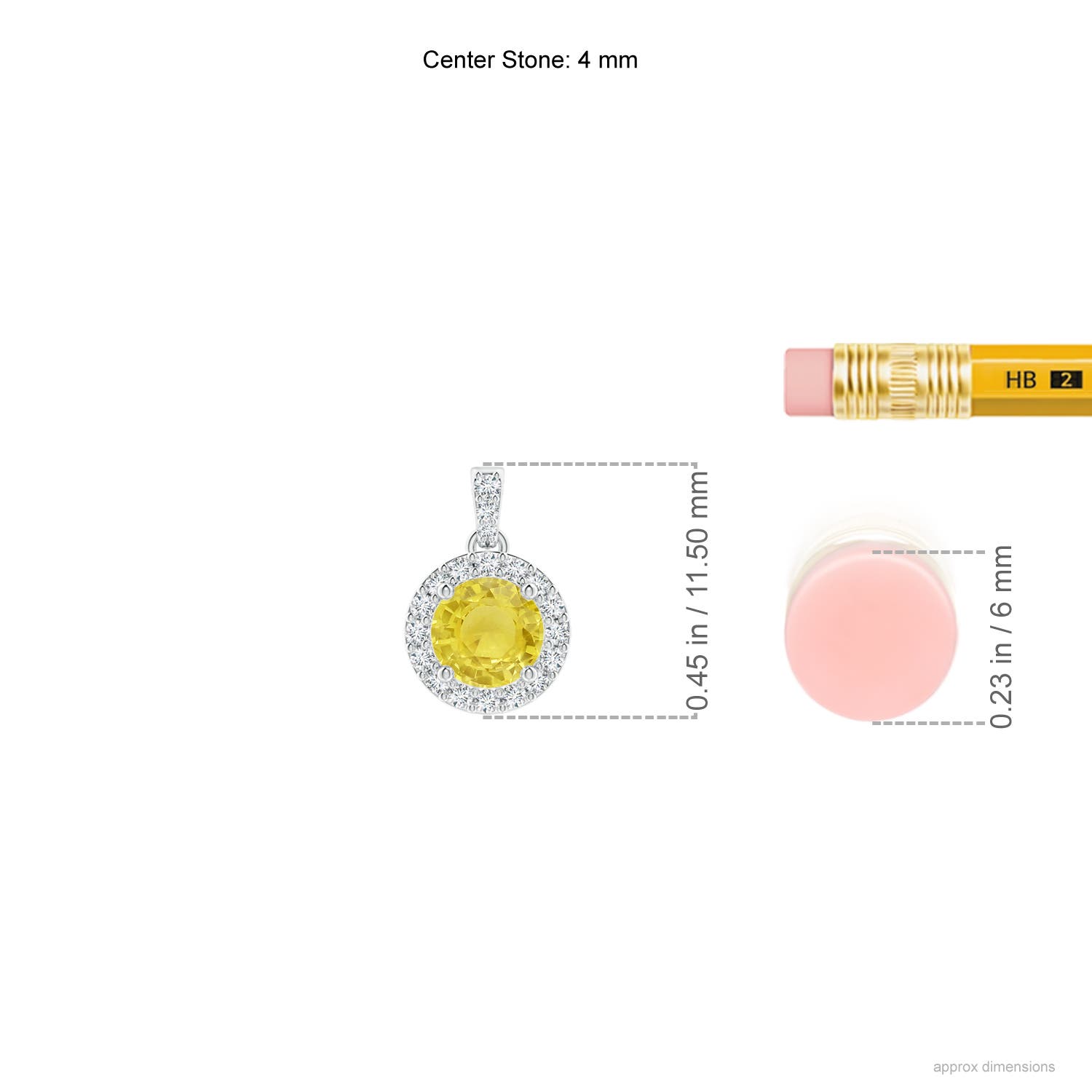 4mm A Round Yellow Sapphire Dangle Pendant with Diamond Halo in P950 Platinum - ruler