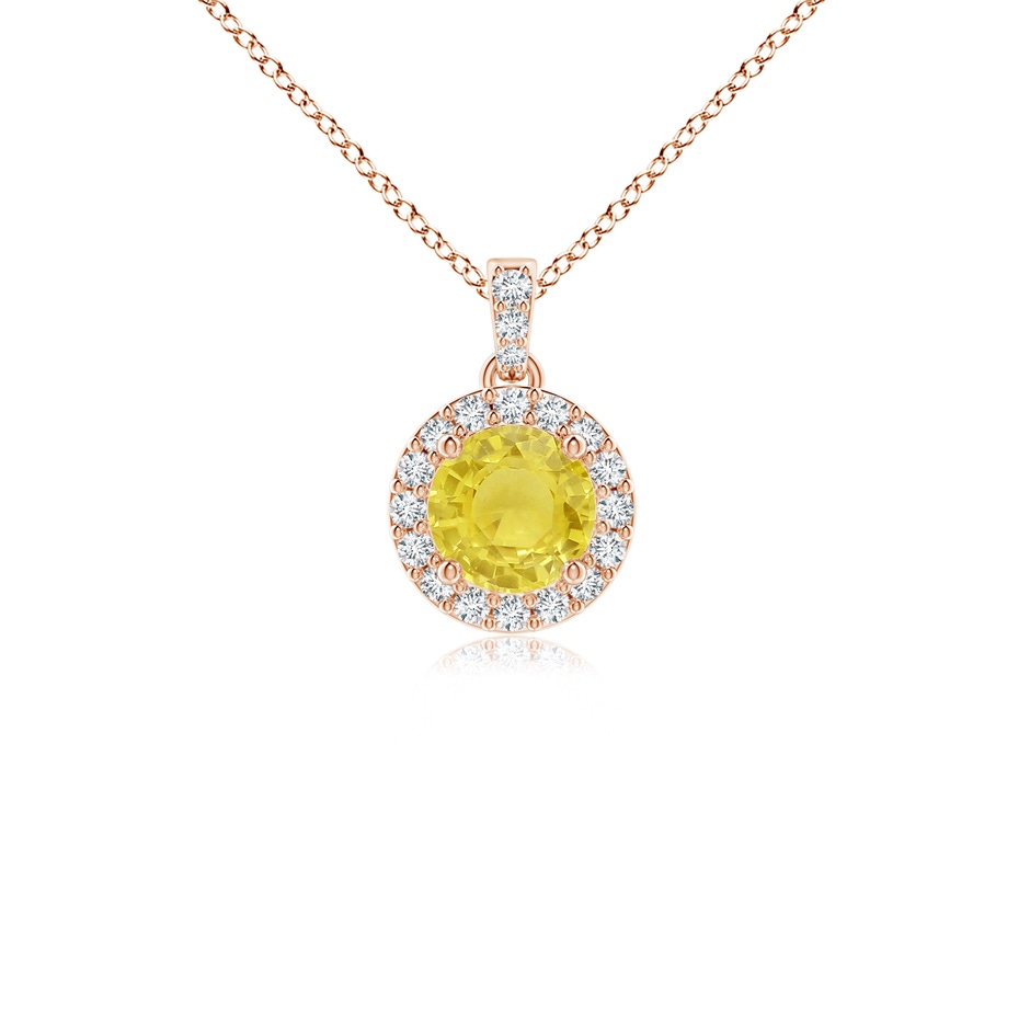 4mm A Round Yellow Sapphire Dangle Pendant with Diamond Halo in Rose Gold 