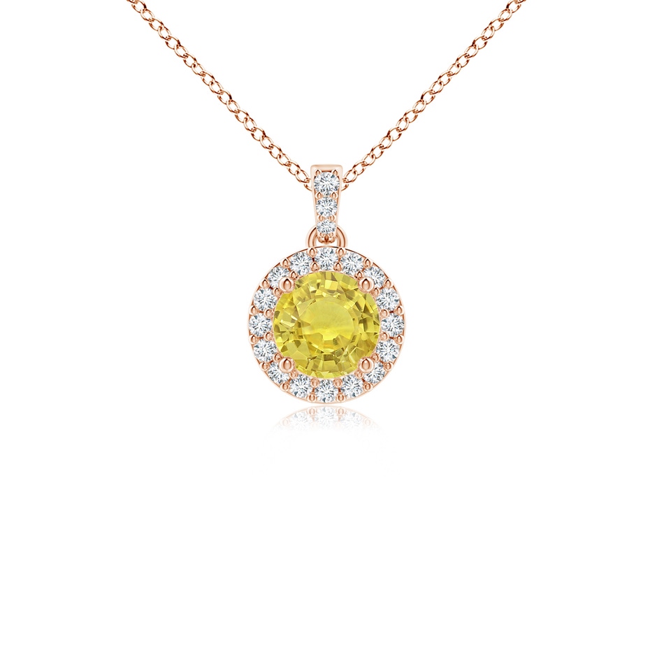 4mm AA Round Yellow Sapphire Dangle Pendant with Diamond Halo in Rose Gold 