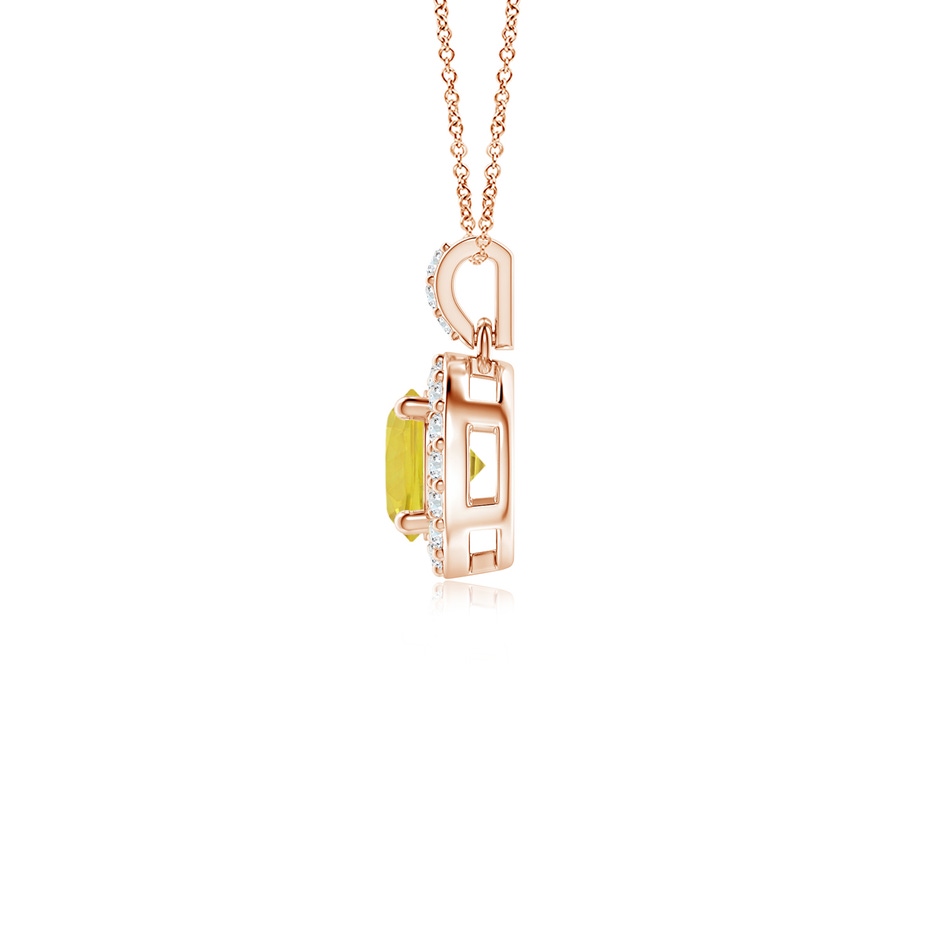 4mm AA Round Yellow Sapphire Dangle Pendant with Diamond Halo in Rose Gold side 199
