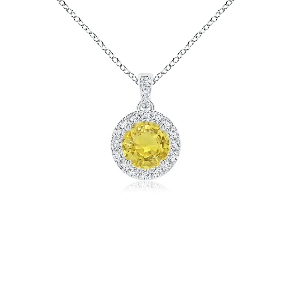 4mm AA Round Yellow Sapphire Dangle Pendant with Diamond Halo in White Gold 