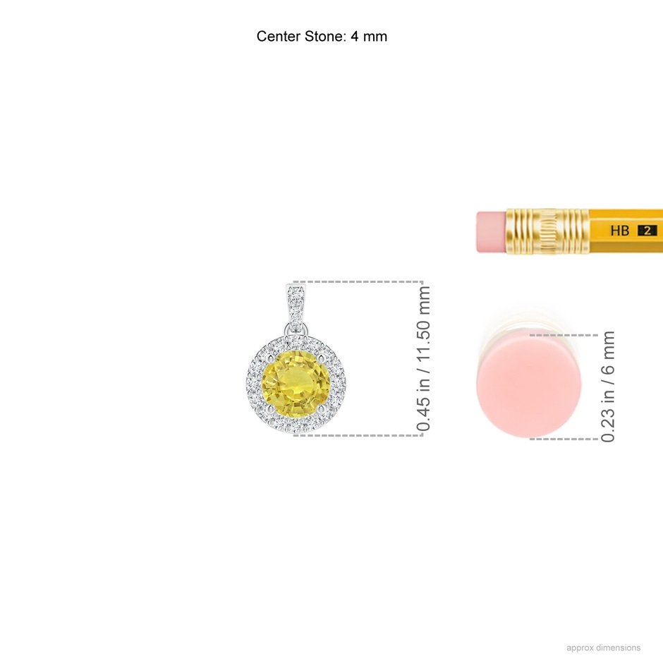 4mm AA Round Yellow Sapphire Dangle Pendant with Diamond Halo in White Gold ruler