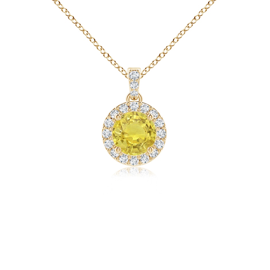 4mm AA Round Yellow Sapphire Dangle Pendant with Diamond Halo in Yellow Gold 