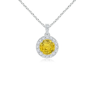 4mm AAA Round Yellow Sapphire Dangle Pendant with Diamond Halo in 9K White Gold