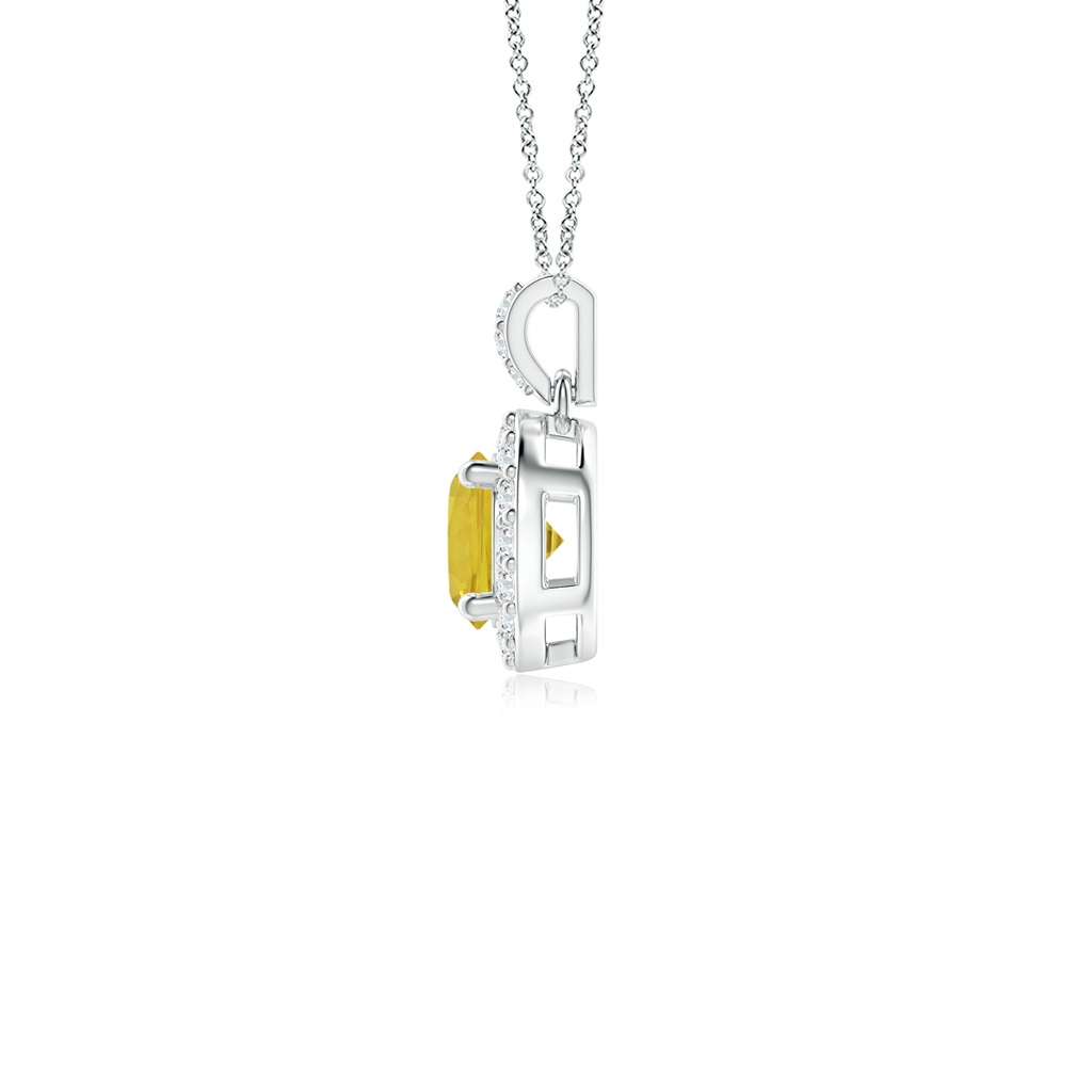 4mm AAA Round Yellow Sapphire Dangle Pendant with Diamond Halo in 9K White Gold Side 199