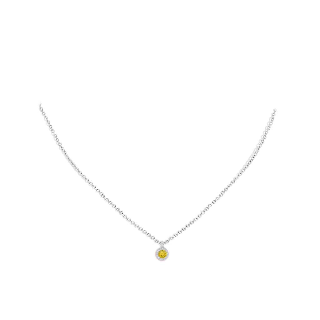 4mm AAA Round Yellow Sapphire Dangle Pendant with Diamond Halo in 9K White Gold pen