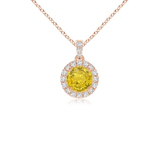 4mm AAA Round Yellow Sapphire Dangle Pendant with Diamond Halo in Rose Gold