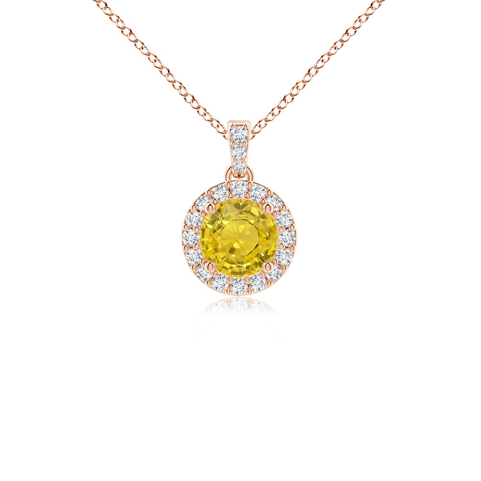 4mm AAA Round Yellow Sapphire Dangle Pendant with Diamond Halo in Rose Gold 