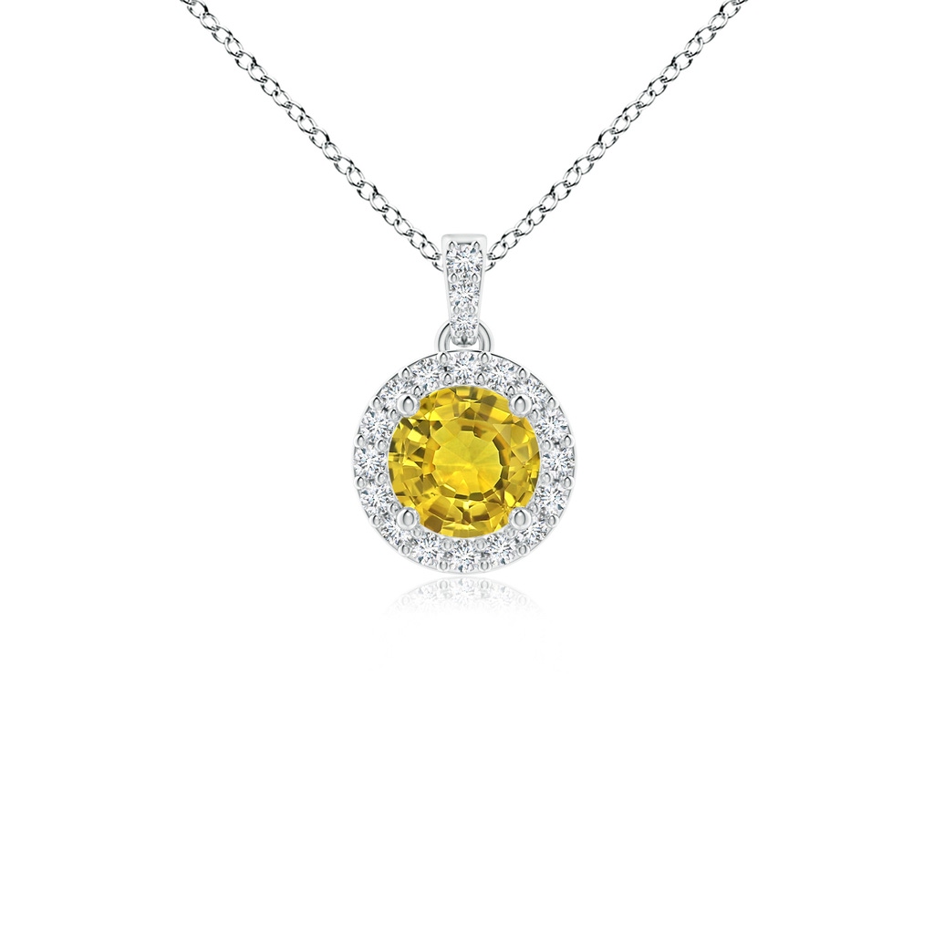 4mm AAAA Round Yellow Sapphire Dangle Pendant with Diamond Halo in P950 Platinum