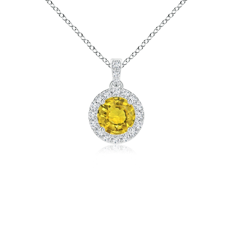 4mm AAAA Round Yellow Sapphire Dangle Pendant with Diamond Halo in P950 Platinum 