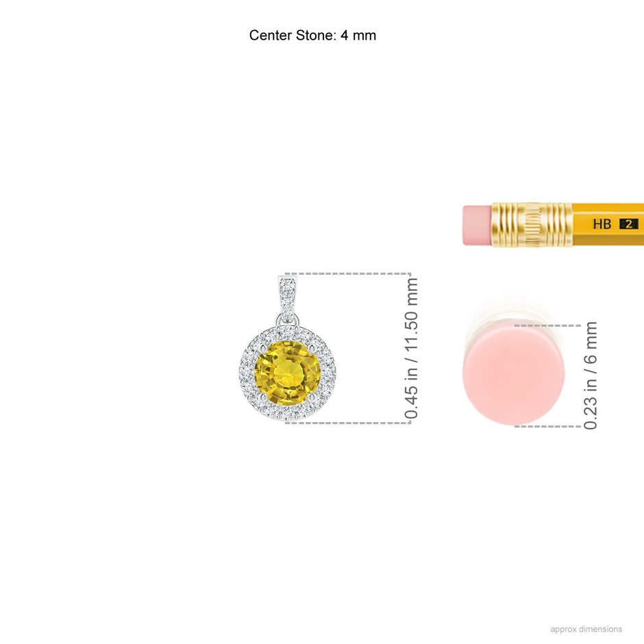 4mm AAAA Round Yellow Sapphire Dangle Pendant with Diamond Halo in P950 Platinum ruler