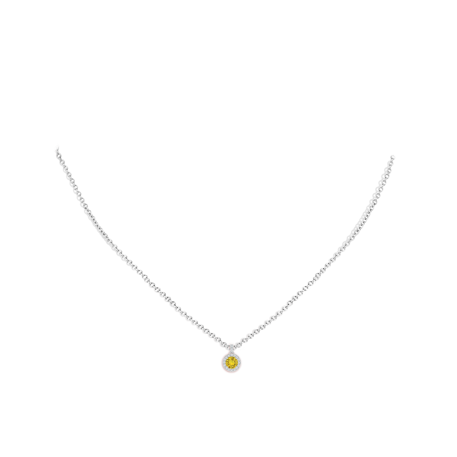 4mm AAAA Round Yellow Sapphire Dangle Pendant with Diamond Halo in P950 Platinum pen