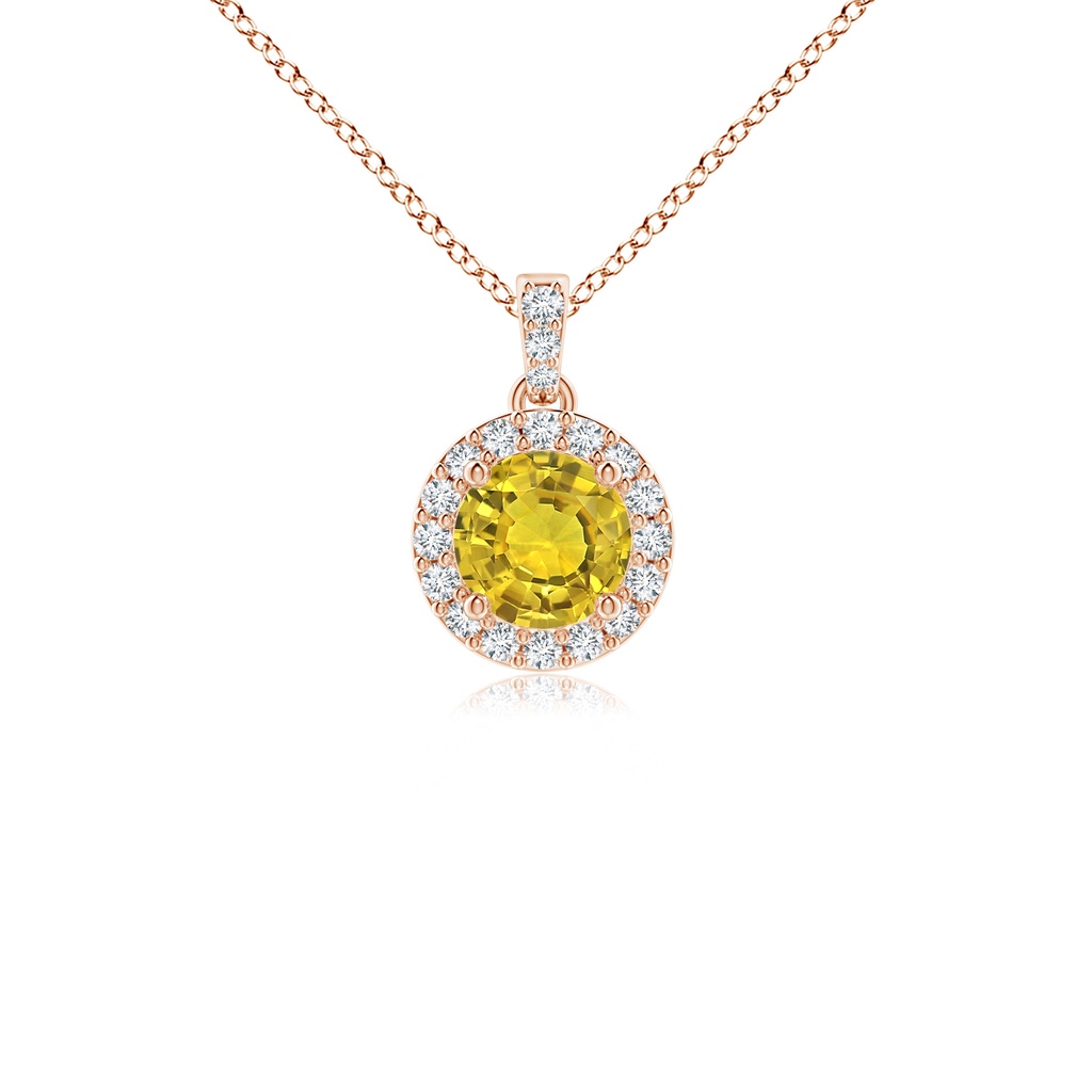 4mm AAAA Round Yellow Sapphire Dangle Pendant with Diamond Halo in Rose Gold
