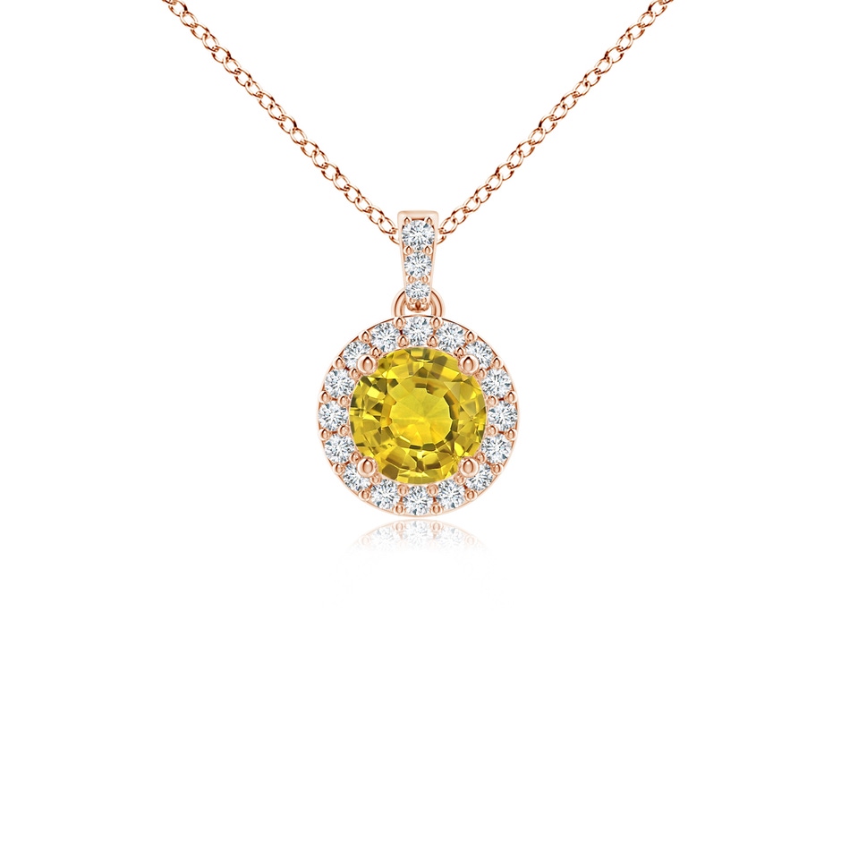 4mm AAAA Round Yellow Sapphire Dangle Pendant with Diamond Halo in Rose Gold 