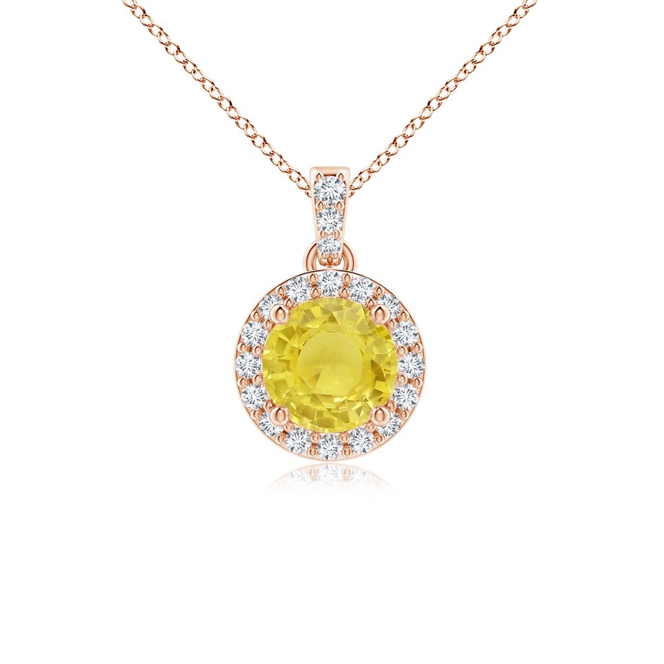 5mm A Round Yellow Sapphire Dangle Pendant with Diamond Halo in Rose Gold 