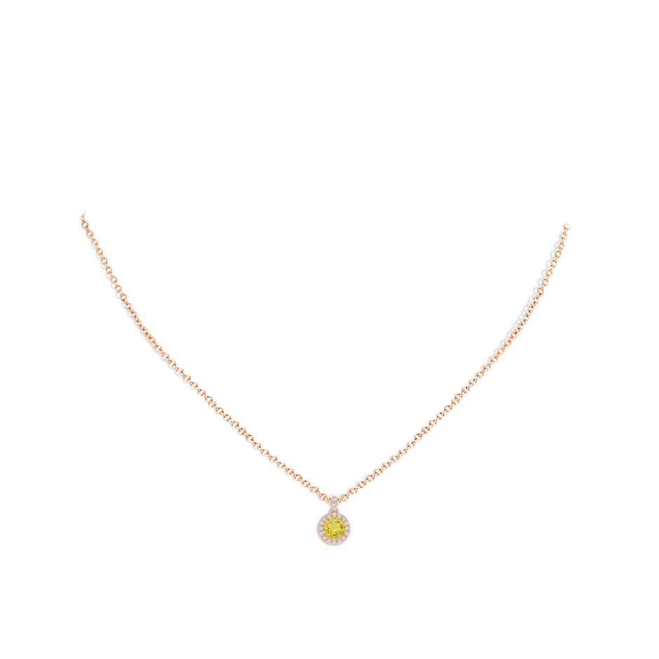 5mm AA Round Yellow Sapphire Dangle Pendant with Diamond Halo in Rose Gold pen