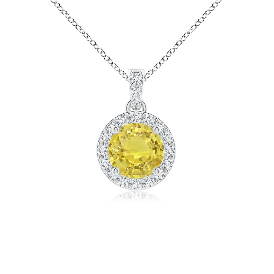 5mm AA Round Yellow Sapphire Dangle Pendant with Diamond Halo in White Gold 