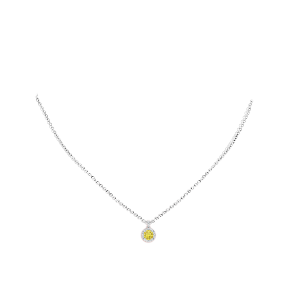 5mm AA Round Yellow Sapphire Dangle Pendant with Diamond Halo in White Gold pen