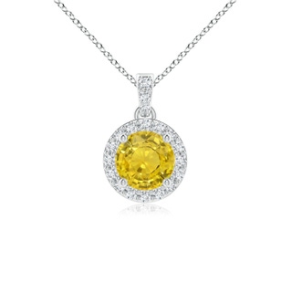 5mm AAA Round Yellow Sapphire Dangle Pendant with Diamond Halo in White Gold