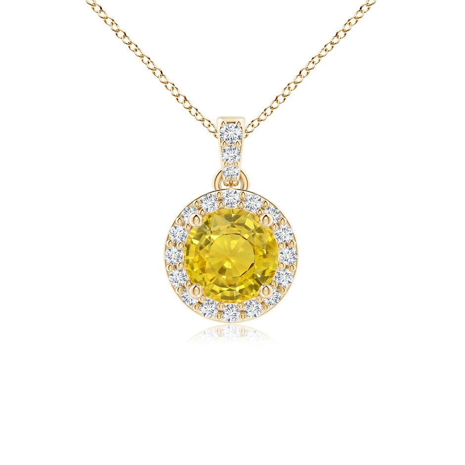 5mm AAA Round Yellow Sapphire Dangle Pendant with Diamond Halo in Yellow Gold 