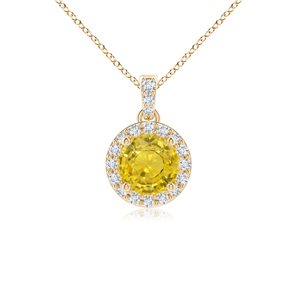 5mm AAA Round Yellow Sapphire Dangle Pendant with Diamond Halo in Yellow Gold