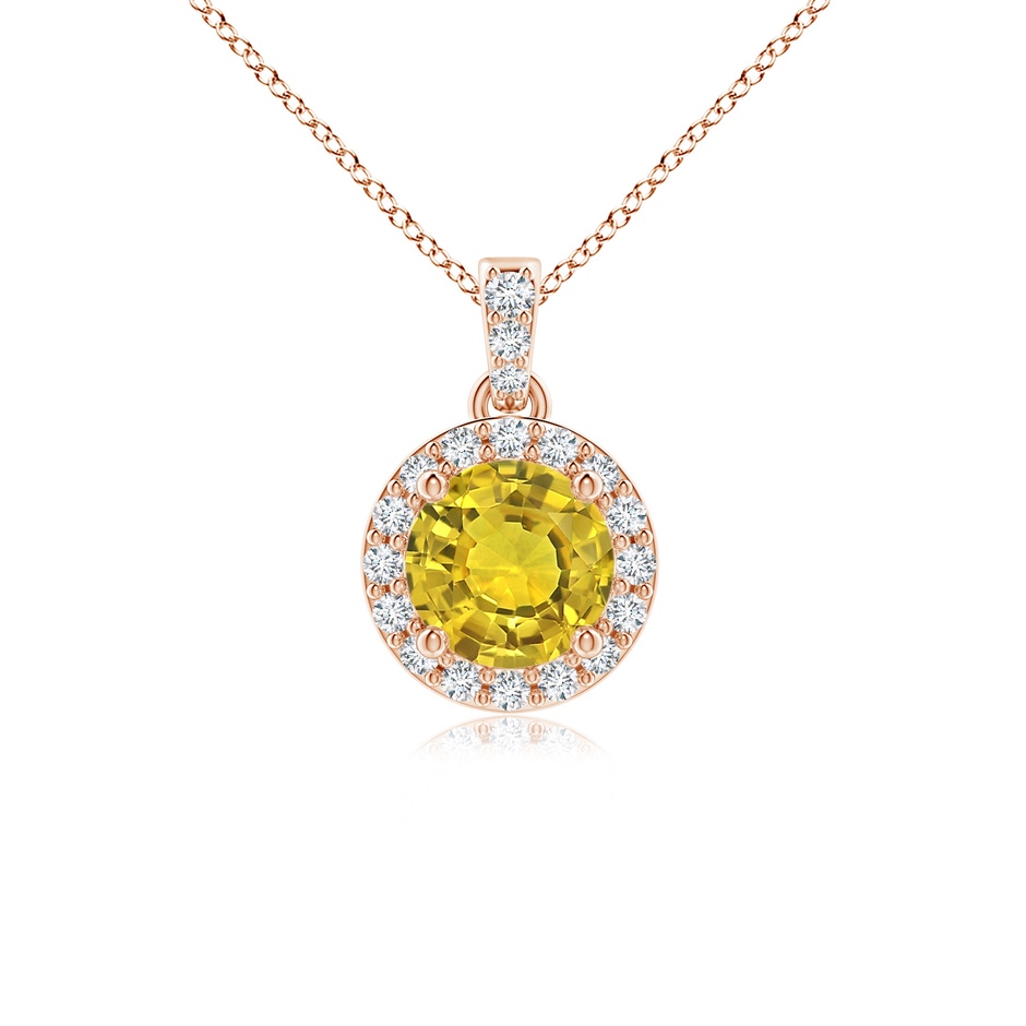 5mm AAAA Round Yellow Sapphire Dangle Pendant with Diamond Halo in Rose Gold 