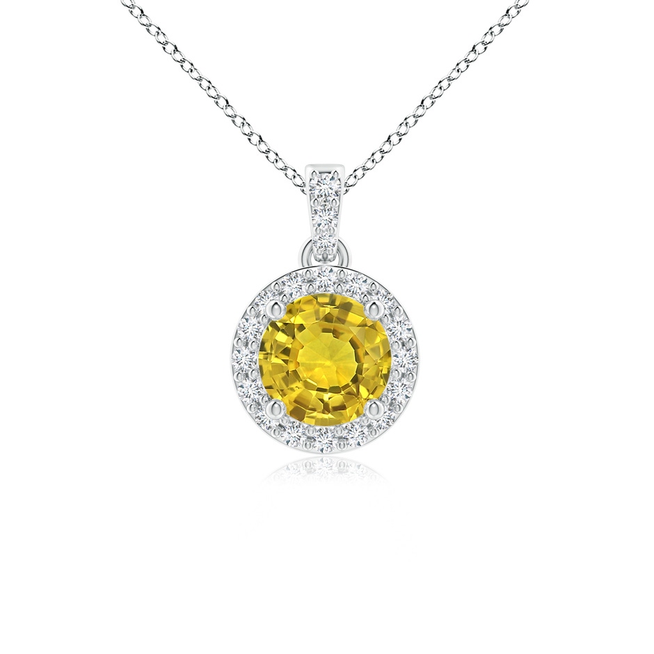 5mm AAAA Round Yellow Sapphire Dangle Pendant with Diamond Halo in White Gold 