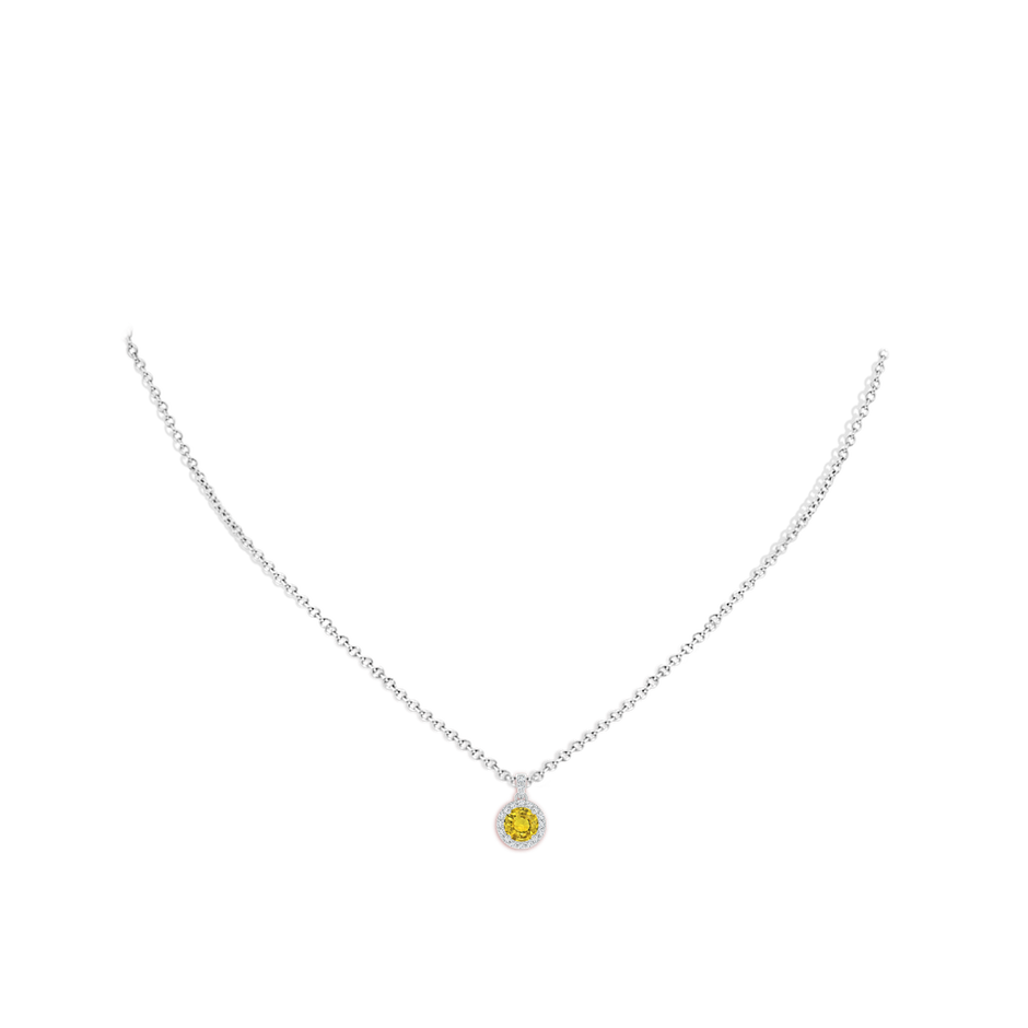 5mm AAAA Round Yellow Sapphire Dangle Pendant with Diamond Halo in White Gold pen