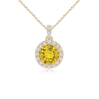 5mm AAAA Round Yellow Sapphire Dangle Pendant with Diamond Halo in Yellow Gold