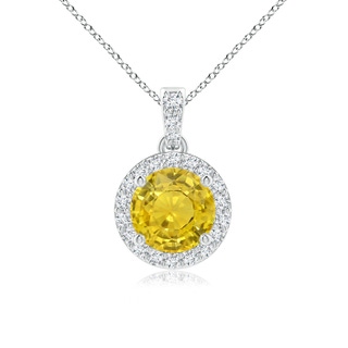 6mm AAA Round Yellow Sapphire Dangle Pendant with Diamond Halo in White Gold