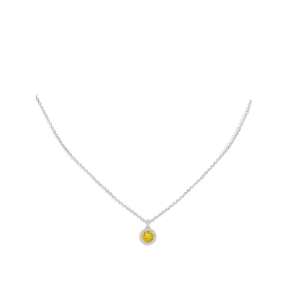 6mm AAA Round Yellow Sapphire Dangle Pendant with Diamond Halo in White Gold pen