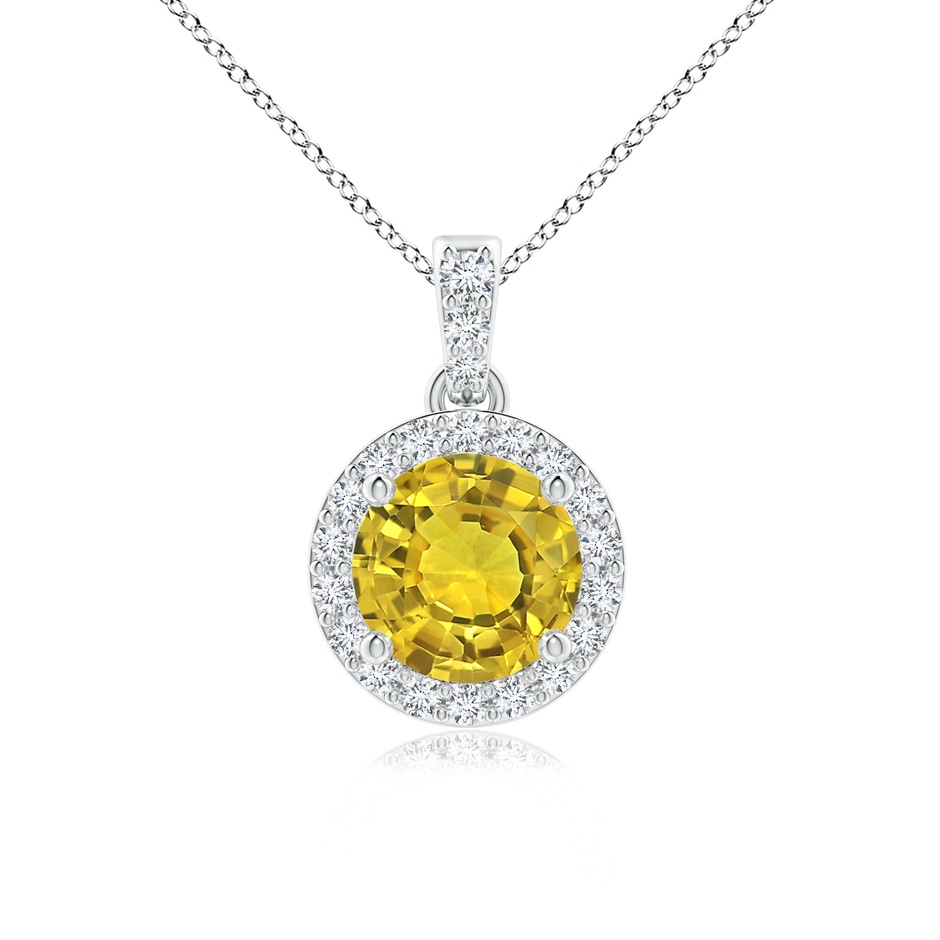 6mm AAAA Round Yellow Sapphire Dangle Pendant with Diamond Halo in P950 Platinum 