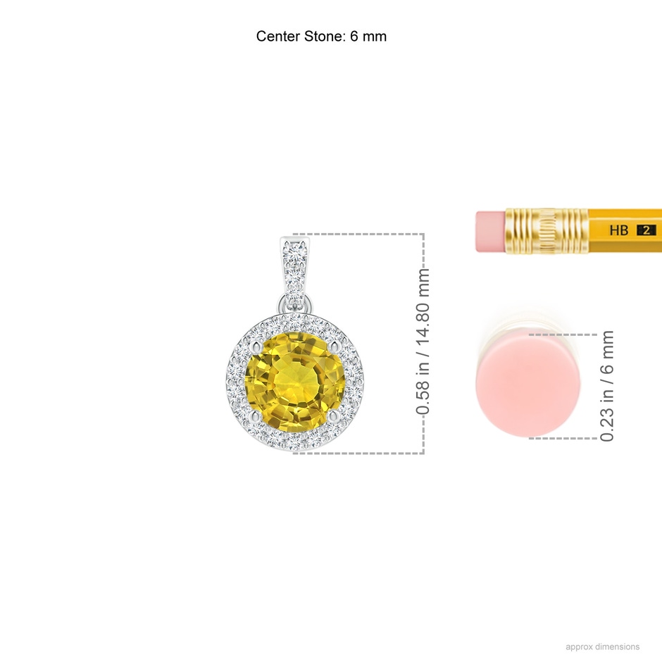 6mm AAAA Round Yellow Sapphire Dangle Pendant with Diamond Halo in P950 Platinum ruler