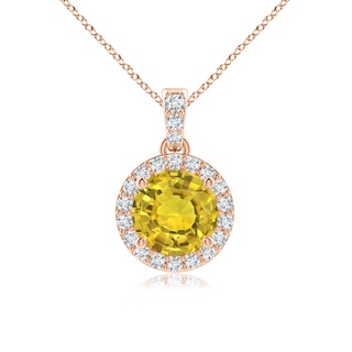 6mm AAAA Round Yellow Sapphire Dangle Pendant with Diamond Halo in Rose Gold
