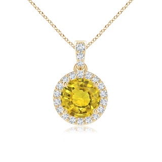 6mm AAAA Round Yellow Sapphire Dangle Pendant with Diamond Halo in Yellow Gold