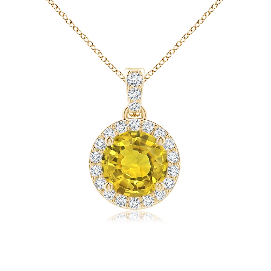 6mm AAAA Round Yellow Sapphire Dangle Pendant with Diamond Halo in Yellow Gold 