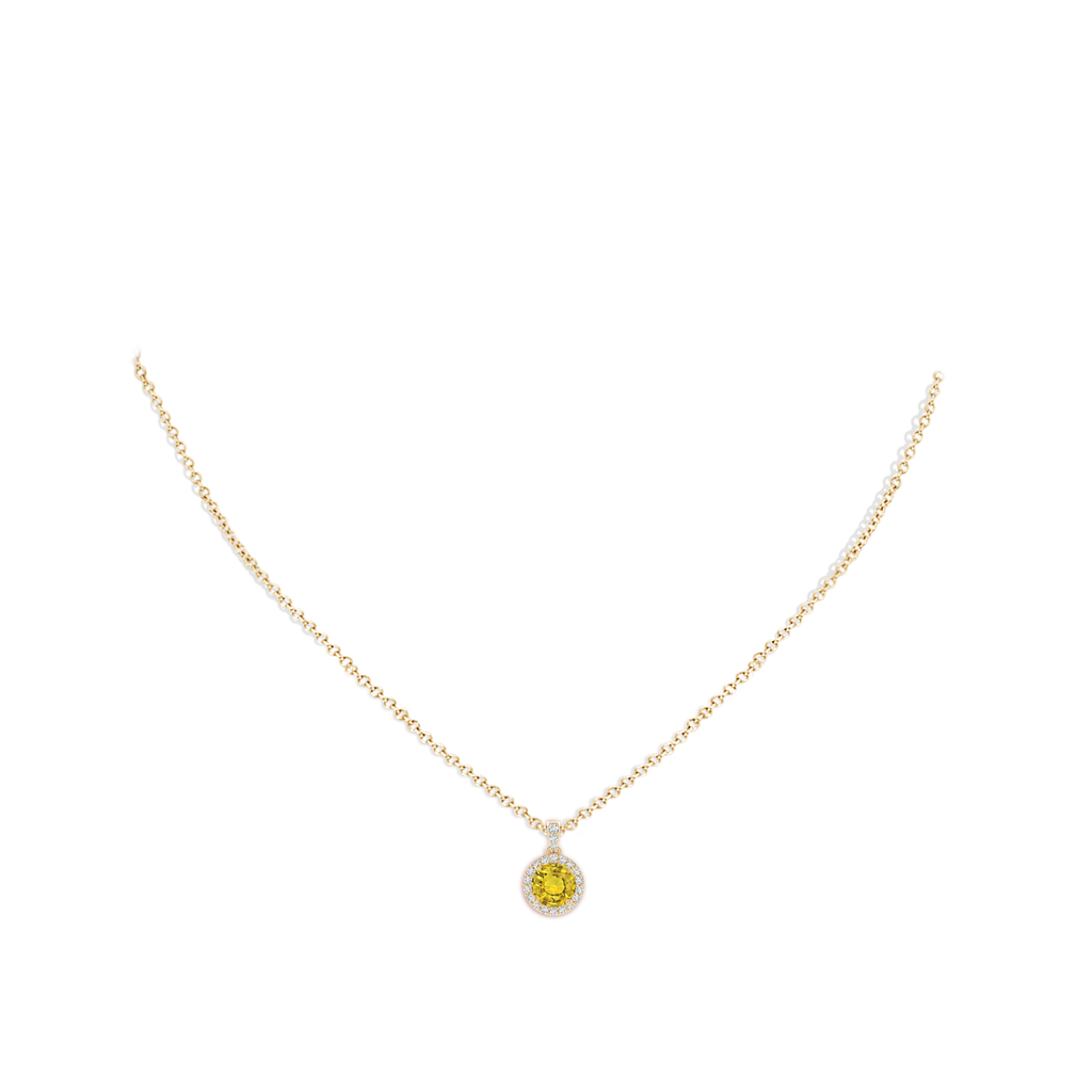 6mm AAAA Round Yellow Sapphire Dangle Pendant with Diamond Halo in Yellow Gold pen