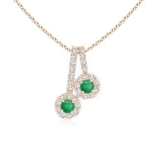 2.3mm A Prong-Set Two Stone Emerald Halo Pendant in Rose Gold