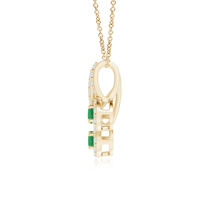 2.3mm A Prong-Set Two Stone Emerald Halo Pendant in Yellow Gold product image