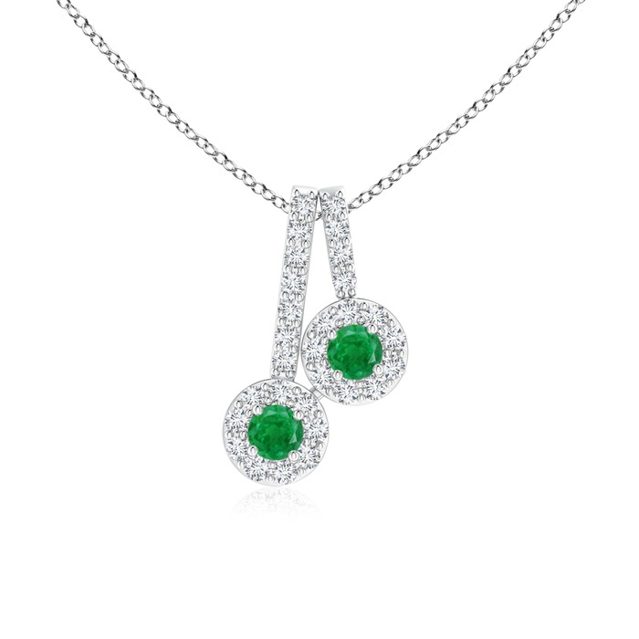 2.3mm AA Prong-Set Two Stone Emerald Halo Pendant in P950 Platinum 